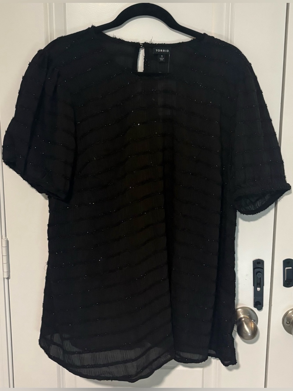 Torrid Black Short Sleeve Sparkle Blouse Sheer NWT